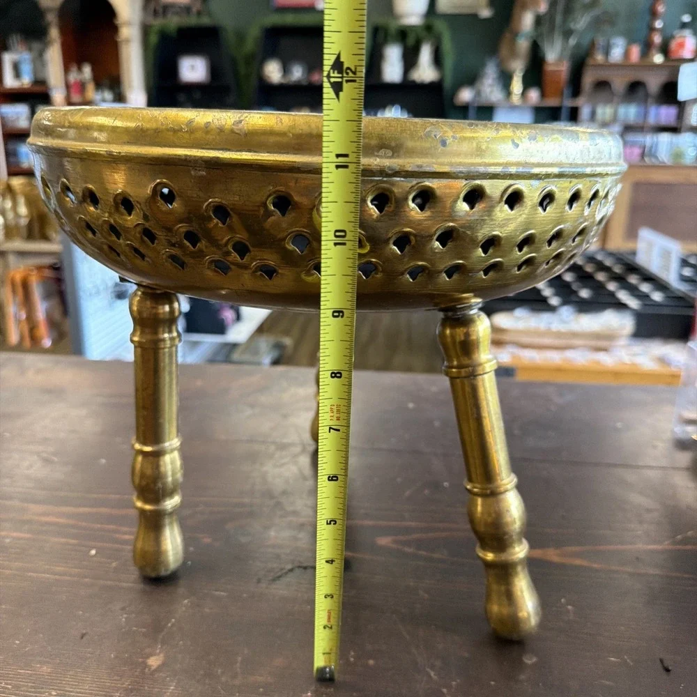 Vintage Brass Turkish Bath Stool, Hamam Stool Tooled Brass 1930's Bohemian